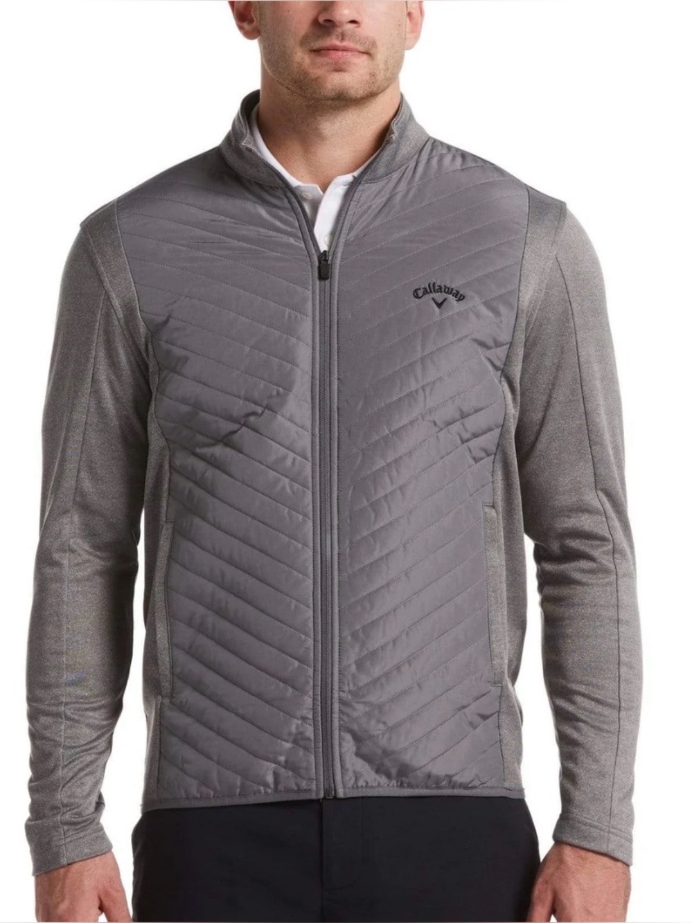 Callaway Jacket Mens Gray Full Zip Quilted Hybrid Golf Performance Size Large